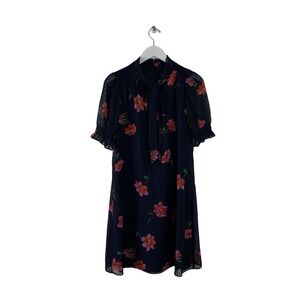 DKNY Women's Navy Floral‎ Clip Dot Shift Dress Size 8 NWT